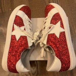 Red Glitter Star Women's Sneakers
